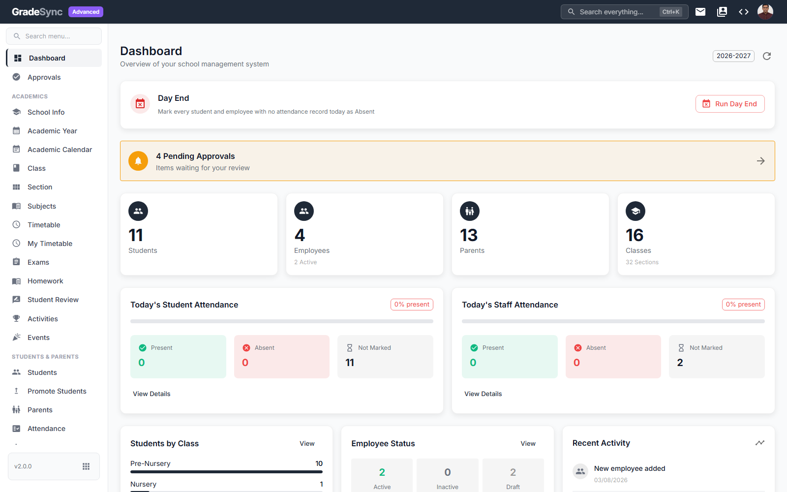 GradeSync school management dashboard