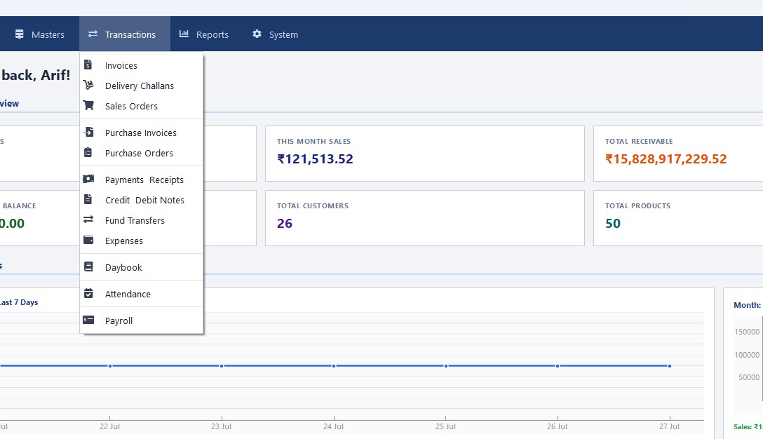 Zilo System transactions — GST billing software India